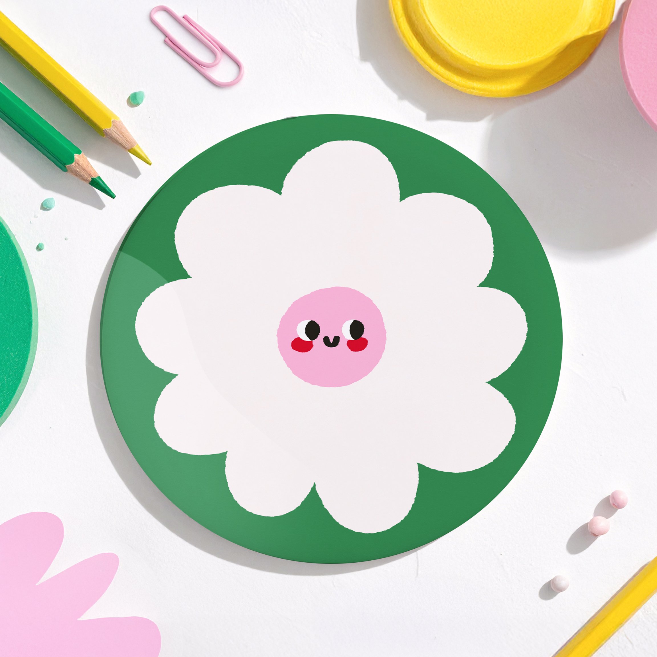Smiley Sun Coaster - Cute Illustrated Drink Coaster - Gosia